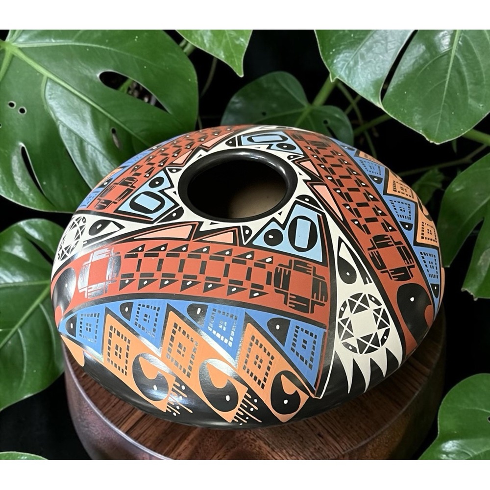 Mata Ortiz Pottery Oscar Quezada Large Seed Pot Paquime Vibrant Clay Art Mexico